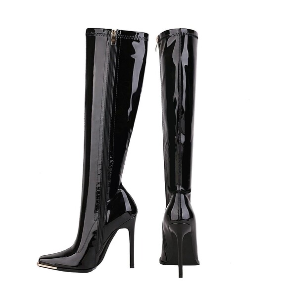 Sun gurg women’s knee high boots W/ Zipper Square Toe stiletto Size 7 Black NEW - Picture 5 of 7